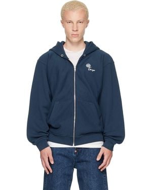 KENZO Paris Tulip' Embroidered Zip Up Hoodie - Blue