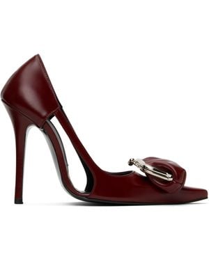 Pushbutton Burgundy Coin Purse Pointy Heels - Red