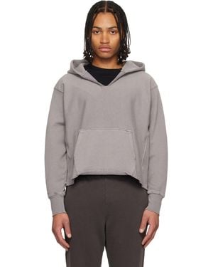 Les Tien Heavyweight Raw Cropped Hoodie - Grey
