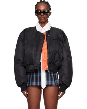 Pushbutton Logo Patch Padded Bomber Jacket - Black