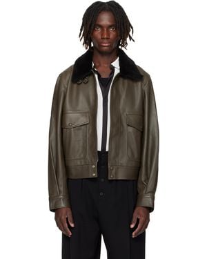 Ernest W. Baker Khaki Aviator Leather Jacket - Black