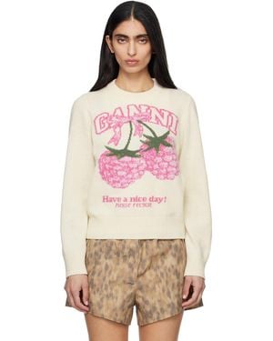 Ganni Off- Graphic Wool Jumper - Pink