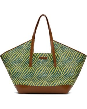 Marni Raffia-Effect Waves Tote - Green