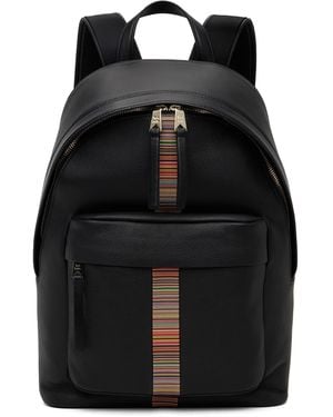 Paul Smith Leather 'Signature Stripe' Trim Backpack - Black