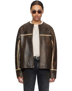 Guess Round Neck Leather Jacket - Black