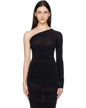 Wolford Sheer Drape String Body Long Sleeve Bodysuit - Black