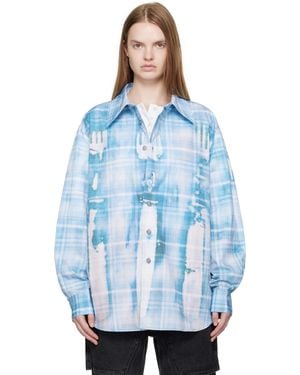 ANDERSSON BELL ブルー トロンプルイユ プリント チェック シャツ