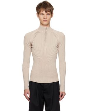 Mugler Haut Gris En Tricot Côtelé À Agrafes Et Œillets - Noir