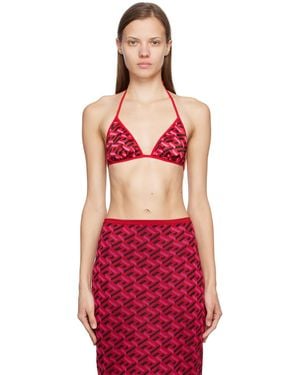 Versace レッド ラ グレカ リバーシブル ビキニトップ