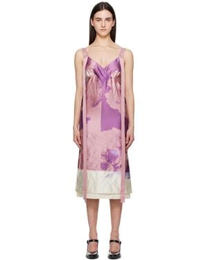 Erdem ピンク＆パープル Vネック スリップ カクテル ミディアムドレス - ブラック