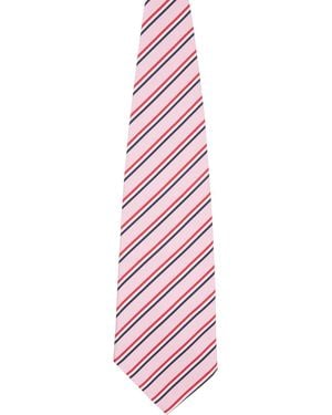 Thom Browne Silk Cotton Mogador Tricolor Wide Tie - Pink