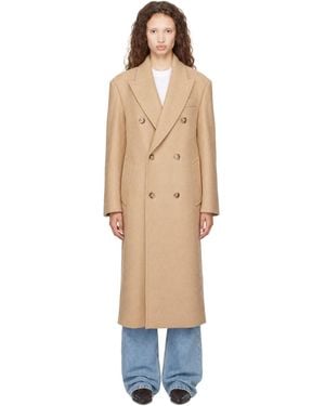 Ami Paris Long Double-Breasted Wool Coat - Natural