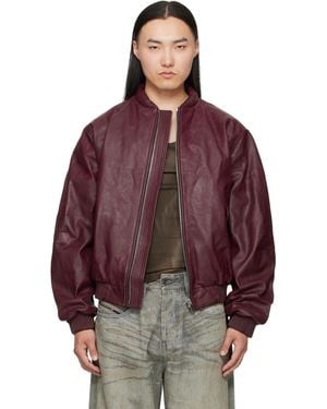 424 Leather Bomber Jacket - Red