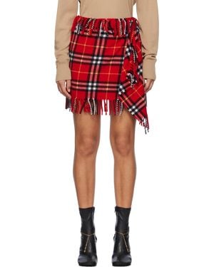 Burberry レッド Scarf チェック ウール カシミヤ ミニスカート
