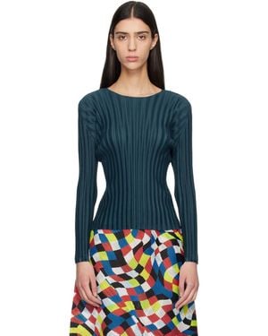 Pleats Please Issey Miyake Rib Pleats November Top - Blue