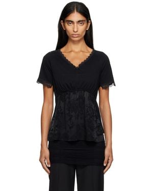 MM6 by Maison Margiela Cotton Jersey & Lace T-Shirt - Black