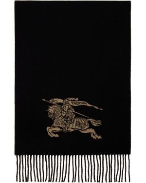 Burberry Écharpe Réversible Brun Clair Et Noir En Cachemire À Emblème Du Cavalier