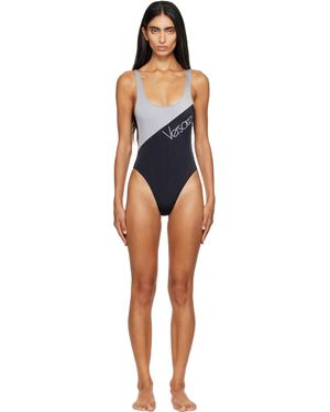 Versace Embroidered-Logo One-Piece Swimsuit - Blue