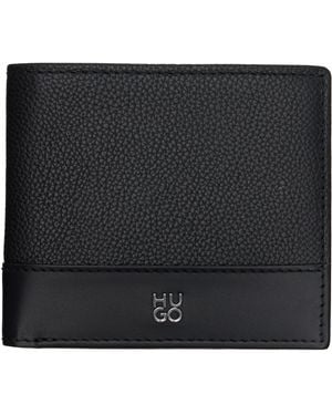 HUGO Stacked-Logo Leather Wallet - Black