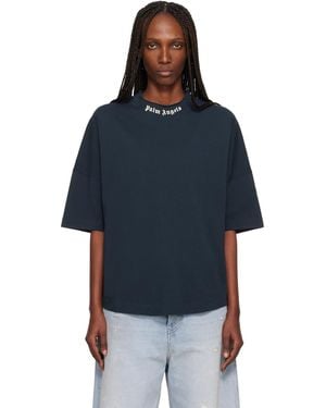 Palm Angels Curved Logo Collar Over Tee Dark - Blue