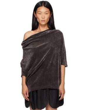 OPEN YY T-Shirt Gris En Velours À Col Bénitier - Noir