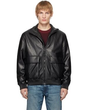 HUGO Stacked Logo Faux-Leather Jacket - Black
