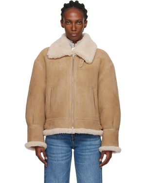 Nour Hammour Tan Portia Modern Shearling Aviator Jacket - Blue
