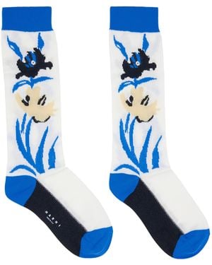Marni Intarsia Flower Mid-Calf Socks - Blue