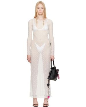 Marine Serre ホワイト Moonogram Mesh Flock マキシワンピース - ブラック