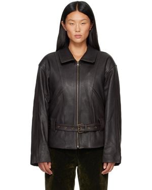 OPEN YY Belted Leather Jacket - Black
