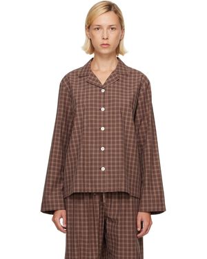 Tekla Chemise De Pyjama À Manches Longues Brune En Sergé - Marron