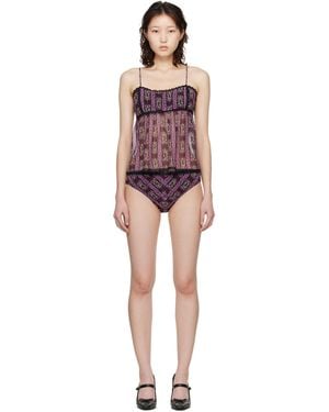 Anna Sui Cameo Stripe Print Sun Suit Bikini - Black