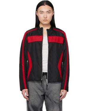 DIESEL Biker-Style Colour-Block Canvas Jacket - Red