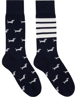Thom Browne ネイビー＆ホワイト 4-Bar Hector コットン ソックス - ブルー
