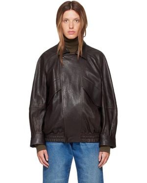 Nour Hammour Rafe Sculptural Leather Bomber Jacket - Black