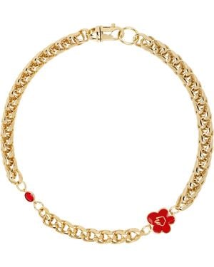 In Gold We Trust Flower & Rhinestone Necklace - Red