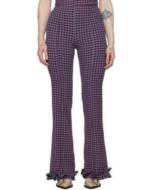 Ganni Gingham Check Trousers - Purple