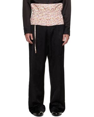 Dries Van Noten Contrast Waist Jacquard Pants - Black
