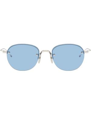 Thom Browne Semi-Rimless Oval Titanium Sunglasses - Blue
