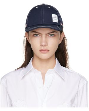 Thom Browne Navy Contrast Stitch Baseball Cap - Blue