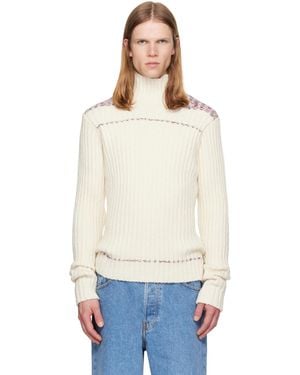 Dries Van Noten Off- Rib-Knit Wool Turtleneck - White