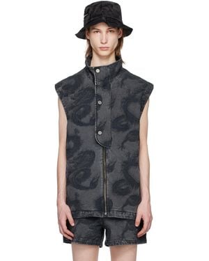 Feng Chen Wang Dragon Denim Vest - Black