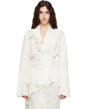 OPEN YY Chemisier Asymétrique Blanc À Volants