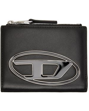 DIESEL Logo Plaque Small Leather Wallet - Black