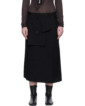 Y's Yohji Yamamoto Wool Gabardine Y Big Flap Midi Skirt - Black