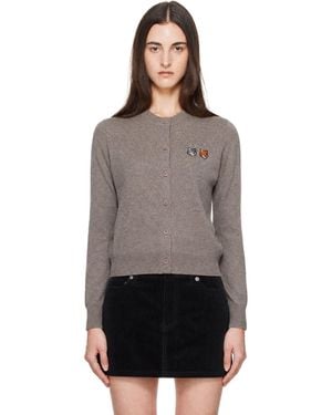 Maison Kitsuné Taupe Double Fox Head Regular Cardigan - Gray