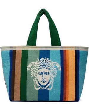 Versace Striped Cotton-Terry Jacquard Tote - Green