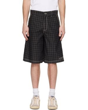 Amiri Short De Travail Noir À Motif À Quadrigrammes
