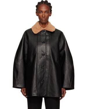 Cordera Aviator Midi Faux-Leather Coat - Black