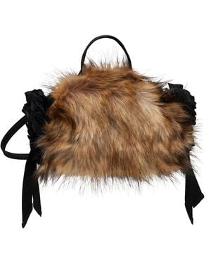 Simone Rocha Embellished Mini Faux Fur Double Ribbon Rosette Bag - Brown